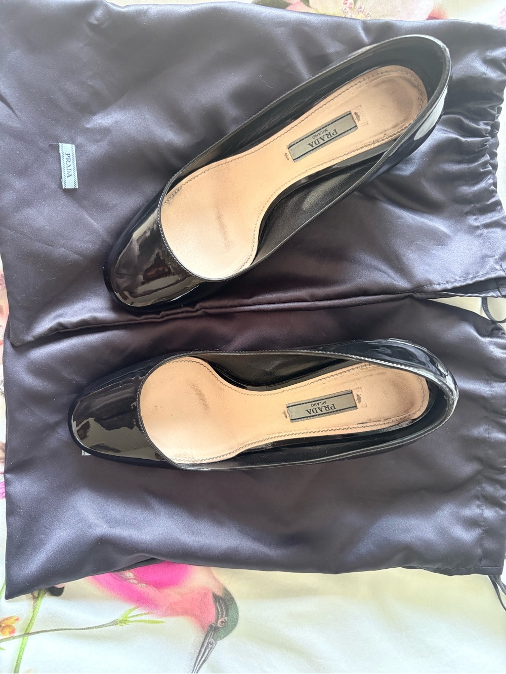Prada Black Patent Leather Round-Toe Heels